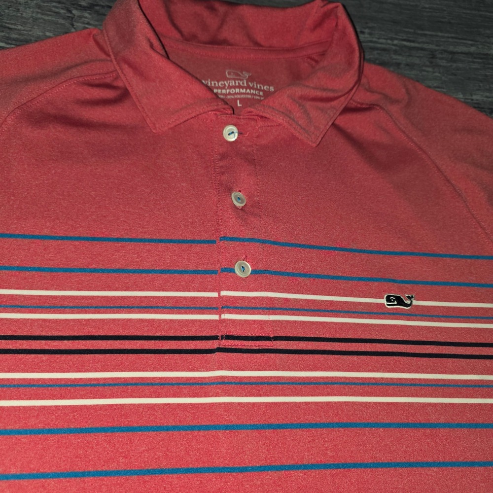 Vineyard Vines Performance Striped Polo Shirt Men's Size L Coral